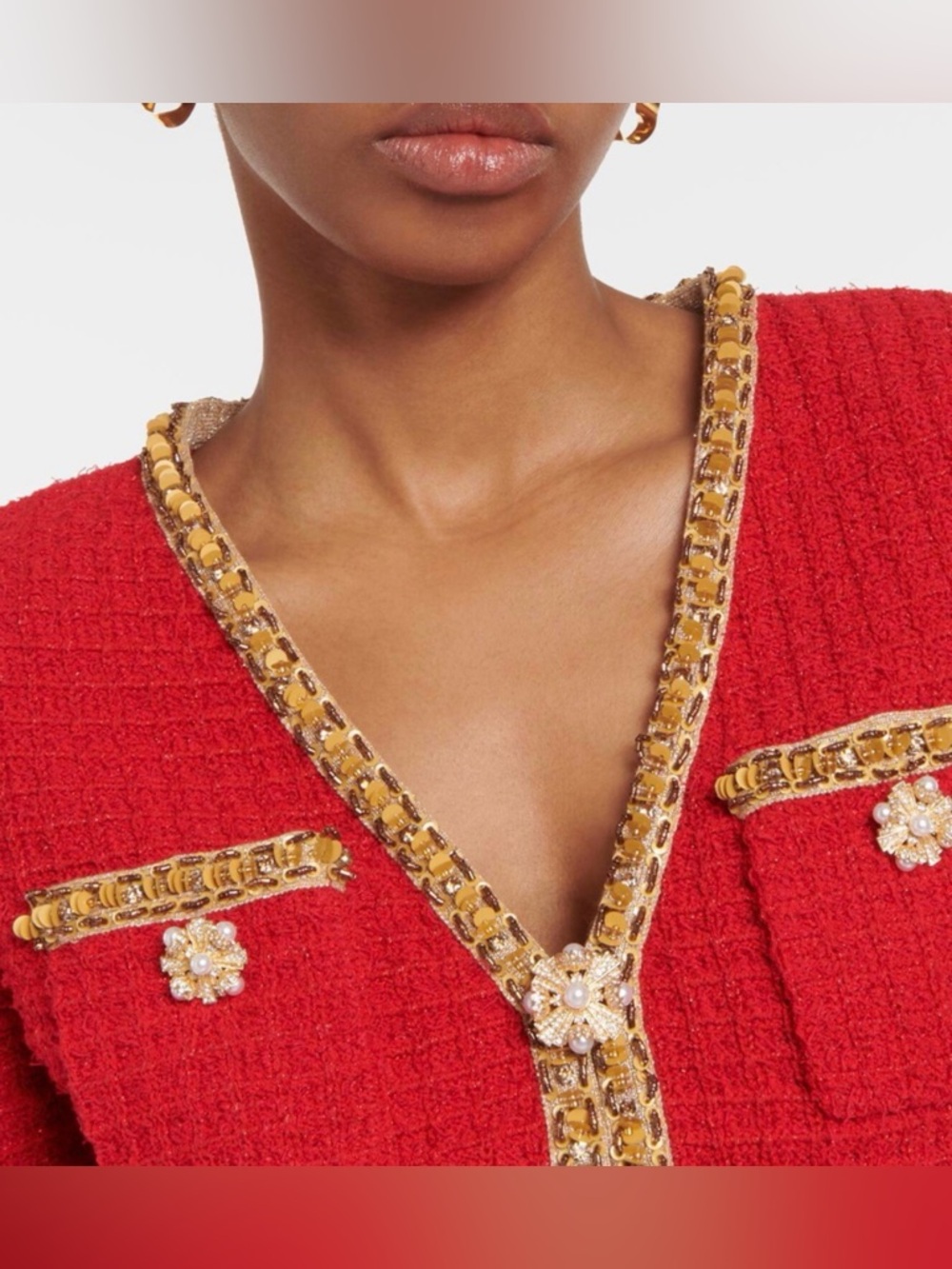 New Self portrait Red Tweed Two-Piece Skirt Set with Gold Trim size S - Picture 5 of 15